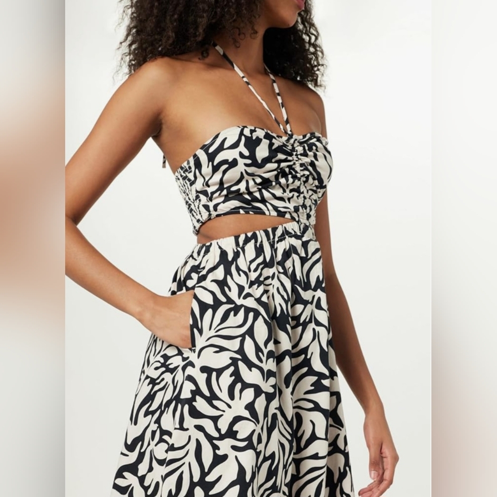 The Drop Women's Brinda Cotton Cut Out Halter Maxi Dress Size MEDIUM Black White - Picture 4 of 9